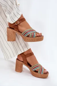 Kožené Sandále Na Opätku S Pletením Na Popruhoch Hnedé Zazoo 40460