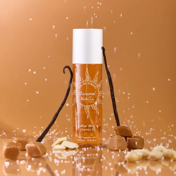 Sol de Verano Caramel Vanilla Body Mist Parfumovaný sprej na telo a vlasy s aloe vera a vitamínom E pre ženy 200ml