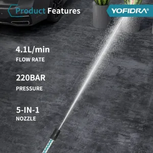 OneVan / Yofidra AKU Elektrický vysokotlakový čistič YOFIDRA tlaková umývačka 220 bar 3500W bezuhlíková elektrická umývačka 5 v 1 s otočnou sprchou pre batériu MAKITA 18V. Motorček od KAWASAKI