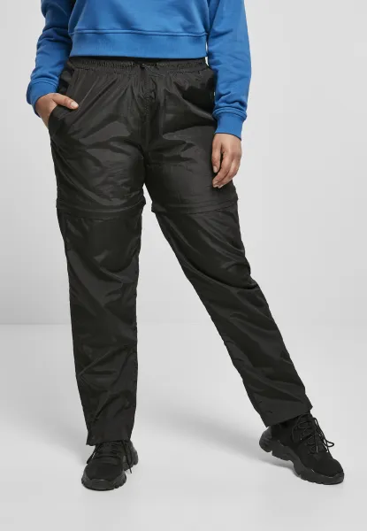 Women's Shiny Crinkle Nylon Zipper Pants Black