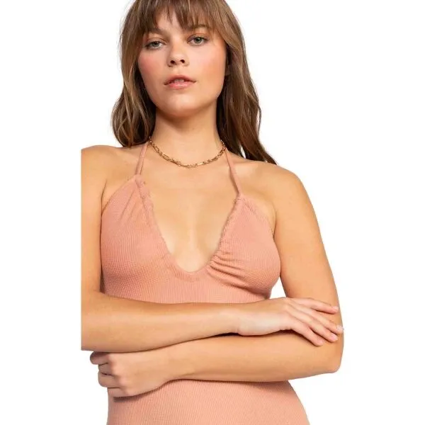 Roxy LATE SUNSET HALTER Dámske letné midi šaty, lososová, veľkosť