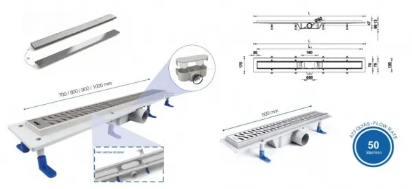 HOPA - Odtokový žľab STANDARDline NEREZ 2v1 (vloženie dlažby) - Rozmer A - 90 cm, Variant roštu - Klasszik OLPZLABST89K