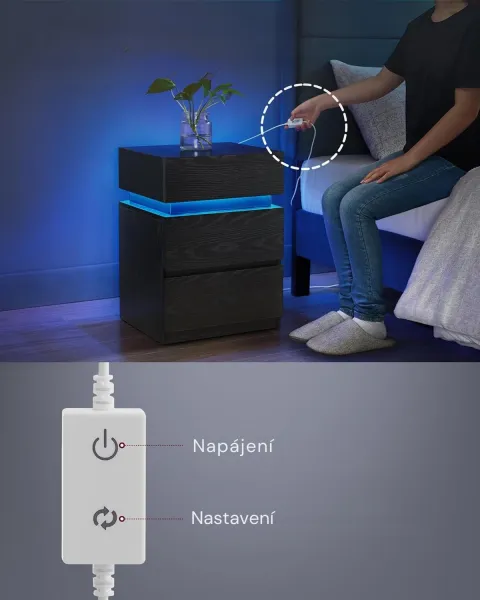 SONGMICS Nočný stolík Vasagle s LED osvetlením Defro čierny