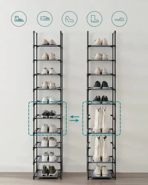 SONGMICS Stojan na topánky Halas 173 cm čierny/šedý