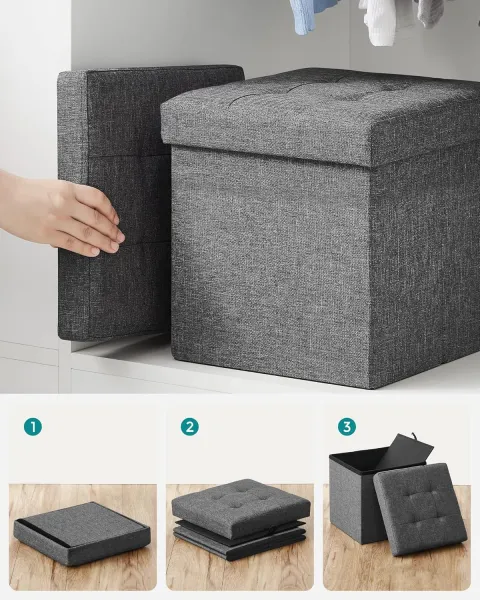 SONGMICS Taburet s úložným priestorom Nestro 30 cm sivý