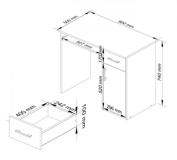 Ak furniture Volně stojící psací stůl Pin 90 cm bílý