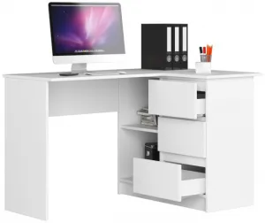 Ak furniture Rohový psací stůl B16 124 cm bílý pravý