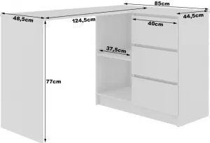 Ak furniture Rohový písací stôl B16 124 cm biely/čierny pravý