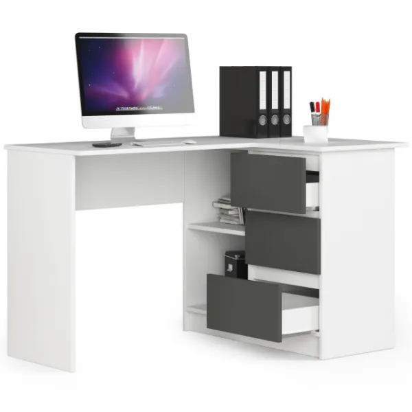 Ak furniture Rohový písací stôl B16 124 cm bílý/šedý pravý