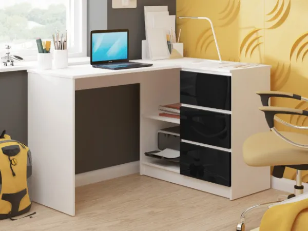Ak furniture Rohový písací stôl B16 124 cm biely/čierny pravý