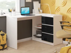 Ak furniture Rohový písací stôl B16 124 cm biely/čierny pravý