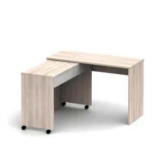Rozkladací PC stôl so šuplíkmi, dub sonoma/biela, VERSAL NEW