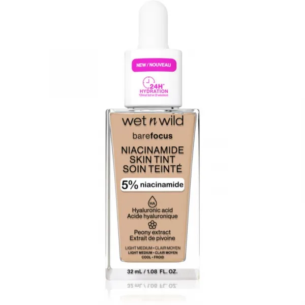 Wet n Wild BareFocus Niacinamide Skin Tint ľahký hydratačný make-up odtieň Light Medium (Cool) 32 ml