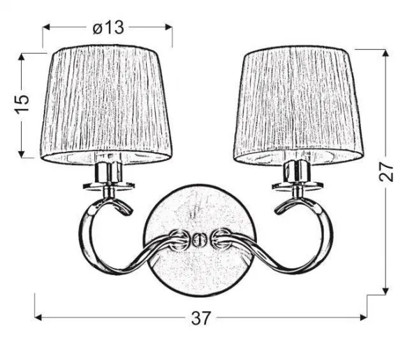 Dvojitá chrómová nástenná lampa s bielym látkovým tienidlom Clara