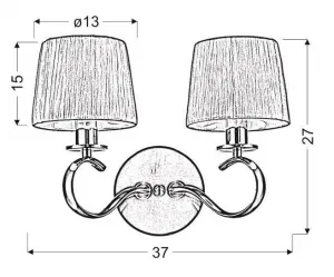 Dvojitá chrómová nástenná lampa s bielym látkovým tienidlom Clara