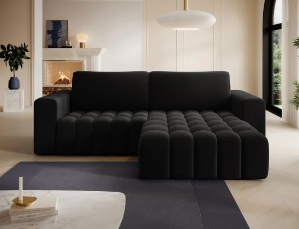 Eltap Rohová rozkládací sedací souprava BONETT 250 cm Mat Velvet 99 černá pravá