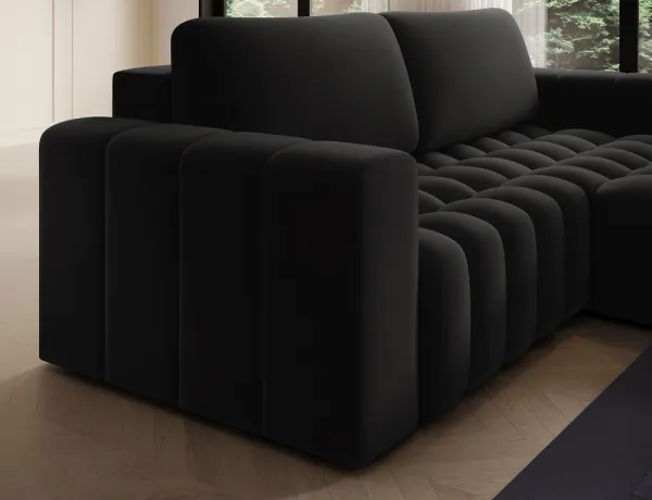 Eltap Rohová rozkládací sedací souprava BONETT 250 cm Mat Velvet 99 černá pravá