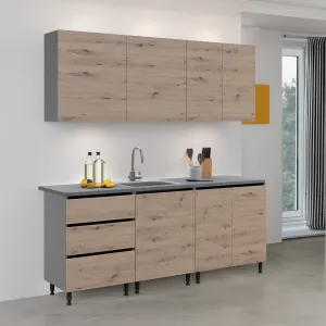 Kuchynská linka, 2 m, dub artisan/grafit, ASTI