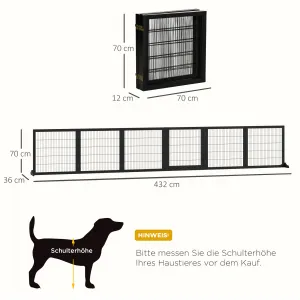 PAWHUT Zábrana pre psov šesťdielna drevená skladacia 70-432 x 70 cm čierna