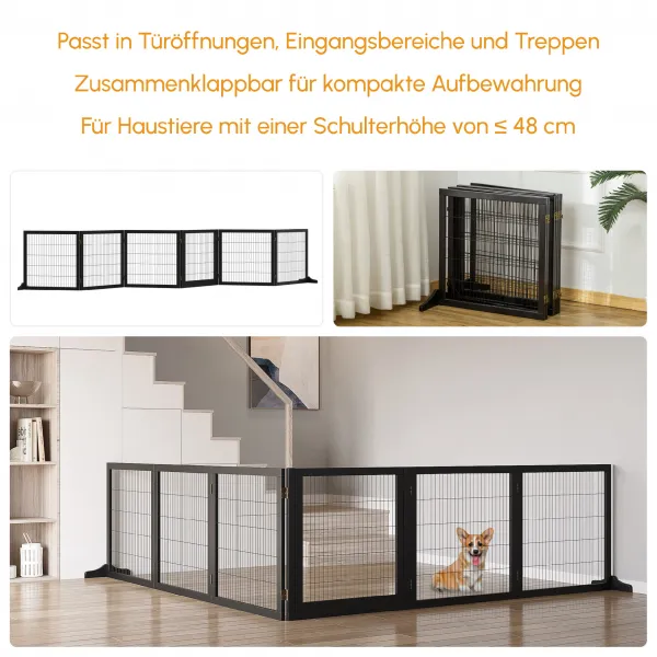 PAWHUT Zábrana pre psov šesťdielna drevená skladacia 70-432 x 70 cm čierna