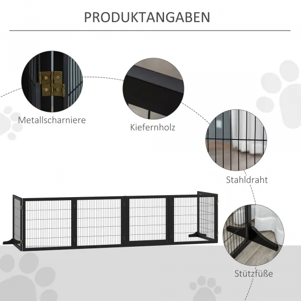 PAWHUT Zábrana pre psov šesťdielna drevená skladacia 70-432 x 70 cm čierna