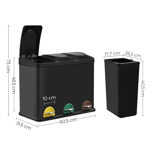 SONGMICS Kôš na triedený odpad Galipa 3x15 l čierny