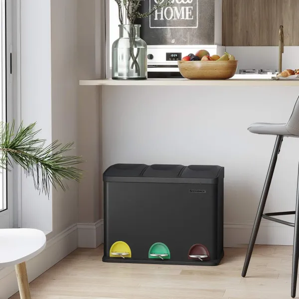 SONGMICS Kôš na triedený odpad Galipa 3x15 l čierny