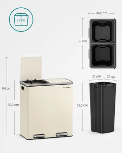 SONGMICS Odpadkový kôš s vekom JORDAN 2x30 l krémový