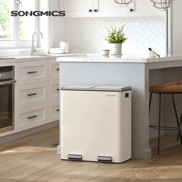 SONGMICS Odpadkový kôš s vekom JORDAN 2x30 l krémový
