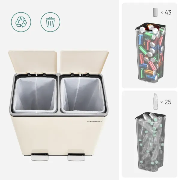 SONGMICS Odpadkový kôš s vekom JORDAN 2x30 l krémový