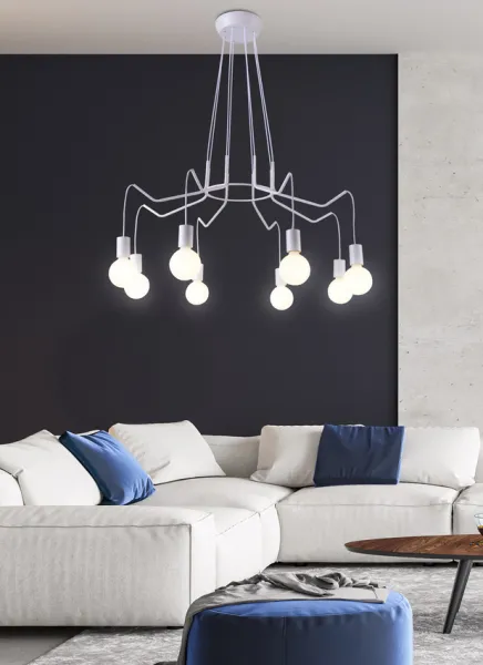 Závesná stropná lampa, matná biela, 8x40W, Basso