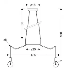 Závesná stropná lampa, matná čierna, 8x40W, Basso