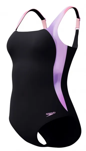 Speedo shaping lunalustre printed 1 piece black/neon violet s - uk32