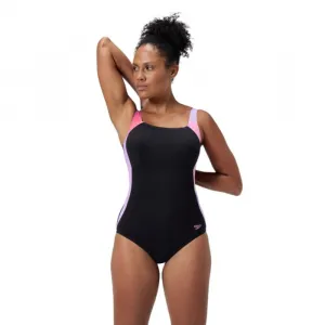 Speedo shaping lunalustre printed 1 piece black/neon violet s - uk32