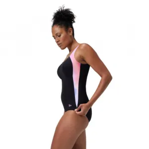 Speedo shaping lunalustre printed 1 piece black/neon violet s - uk32