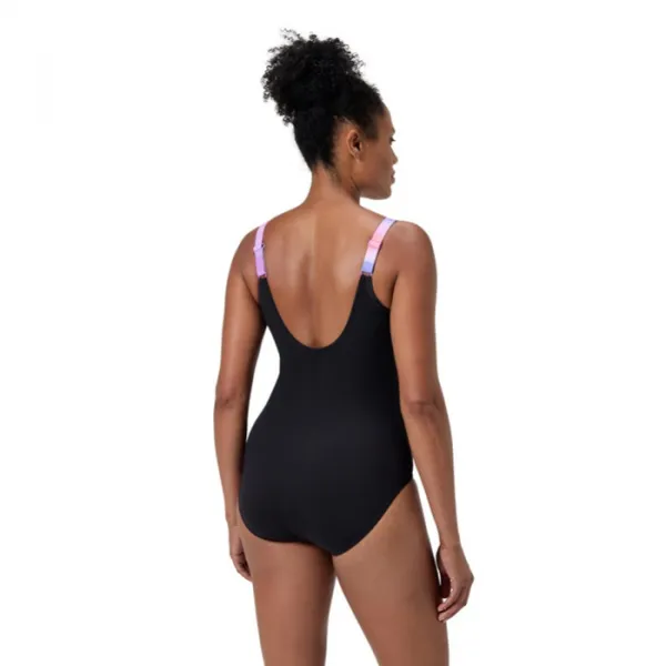 Speedo shaping lunalustre printed 1 piece black/neon violet s - uk32