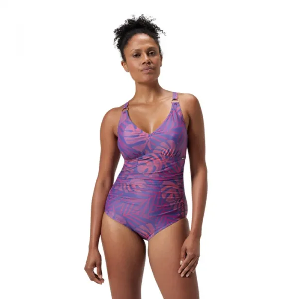 Speedo shaping printed v neck 1 piece violet/blue s - uk32