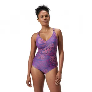 Speedo shaping printed v neck 1 piece violet/blue s - uk32