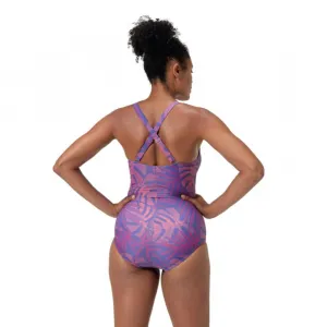 Speedo shaping printed v neck 1 piece violet/blue s - uk32