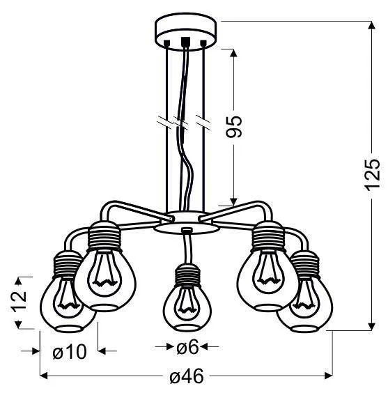 Závesná lampa s chrómovým drôteným tienidlom 5x60W, nastaviteľná