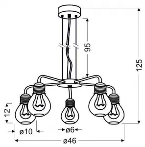 Závesná lampa s chrómovým drôteným tienidlom 5x60W, nastaviteľná