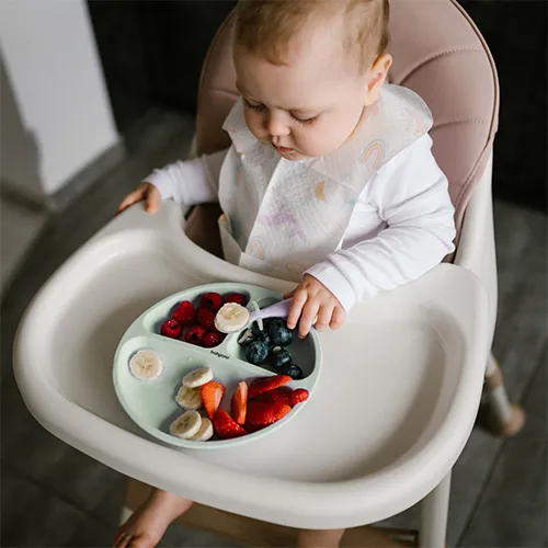 BABYONO Tanier silikónový s prísavkou - sage 6m+