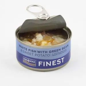 FISH4DOGS Konzerva pre psov Finest s bielou rybou, sladkými zemiakmi a zelenými fazuľkami 85g