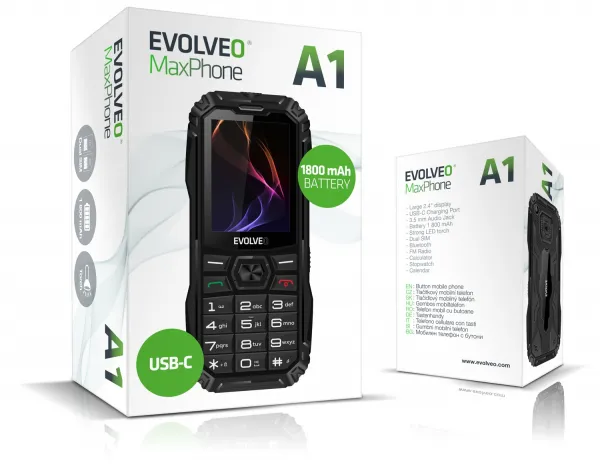 EVOLVEO MaxPhone A1, tlačidlový telefón Dual SIM, čierny