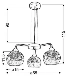 Čierno-zlatá závesná lampa, nastaviteľná, 3x60W, Cromina Gold