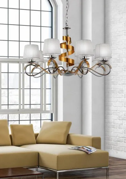 Závesná lampa luster chróm/zlatý 8x40W nastaviteľná Denis