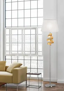 Stojaca lampa čierna/zlaté látkové tienidlo Denis