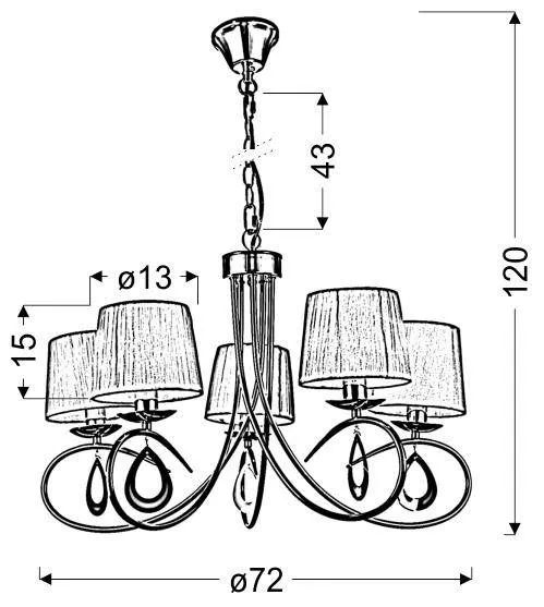 Závesná lampa chrómová / biele tkané tienidlo 5x40W Arnika