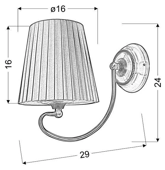 Patinovaná nástenná lampa s medovo farbeným tienidlom z látky Mozart