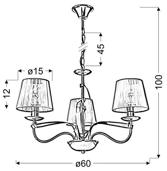 Závesná lampa s chrómovým/zlatým tienidlom 3x40W Diva